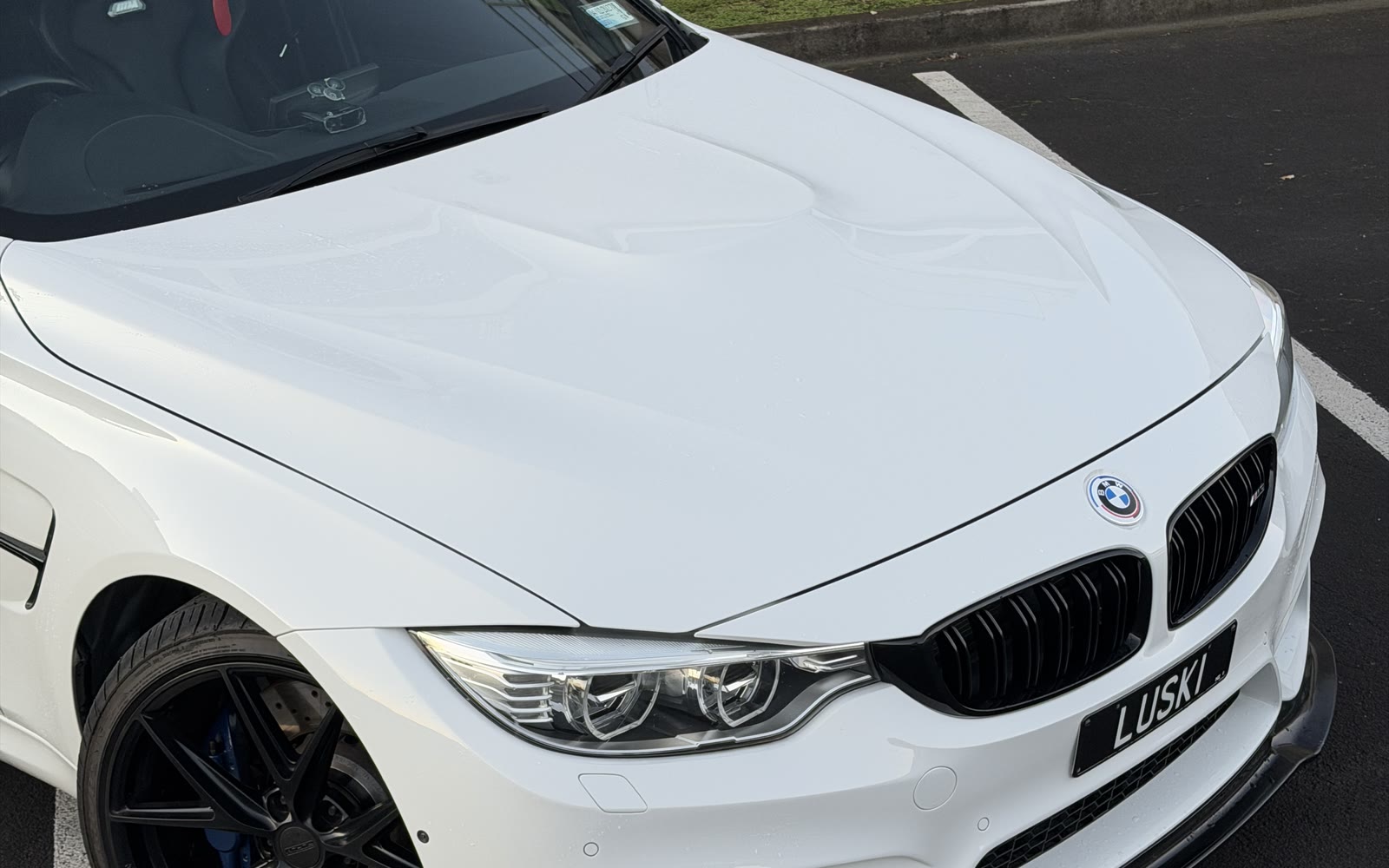 2015 BMW M3 F80 bonnet, headlight and front splitter detail